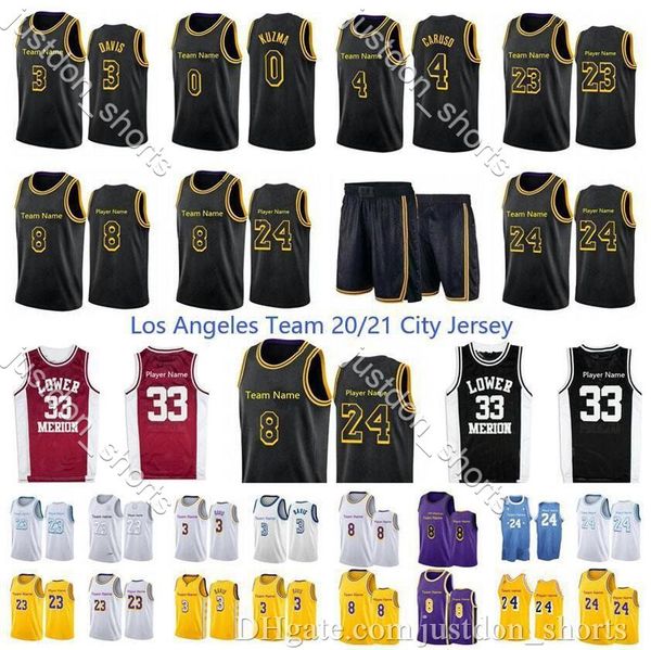

new 2021 los city angeles lower merion 33 player anthony 3 davis 23 14 gassol 4 caruso 0 kuzma black basketball jerseys shir, Black;red