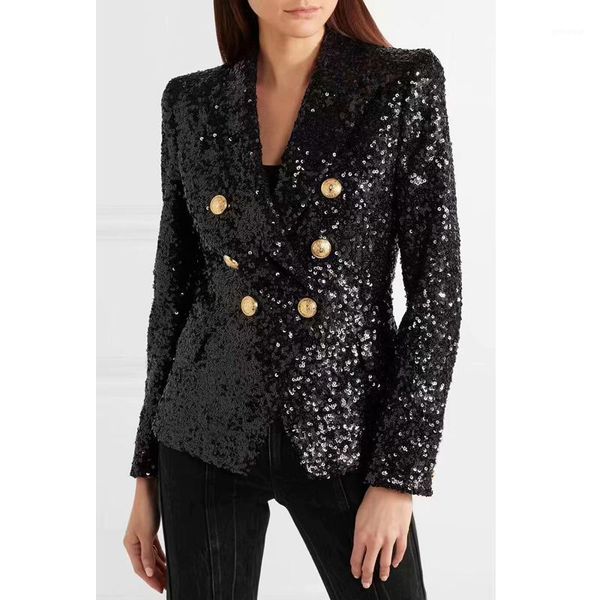 

new 11.8 fashion 2021 designer jacket women's lion buttons double breasted shimmer sequined blazer1, White;black