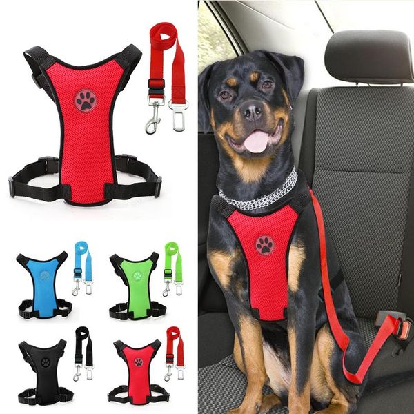 

nylon breathable mesh dog harness vest safety pet car seat belt dog leash lead adjustable vehicle harness for medium la jllpmj