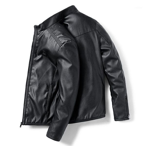 

brand leather jacket men quality slim fit stand collar pu faux leather coat male thick plus velvet motercycle bomber jackets man1, Black