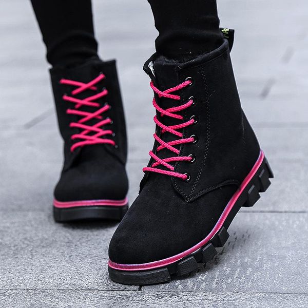 

waterproof women snow boots with plush fashion keep warm outdoor shoes big kids & winter martin boots size 35-40, Black