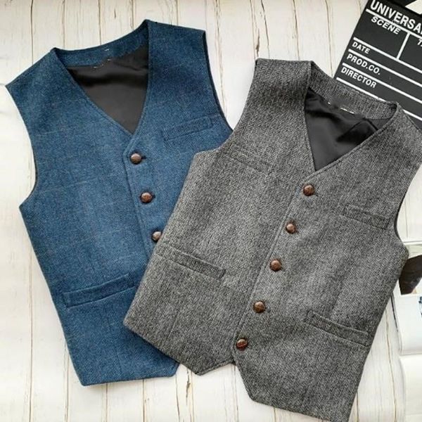 

british style vest men's slim suit vests woolen cloth herringbone men male tweed suits waistcoat autumn winter vintage1, Black;white