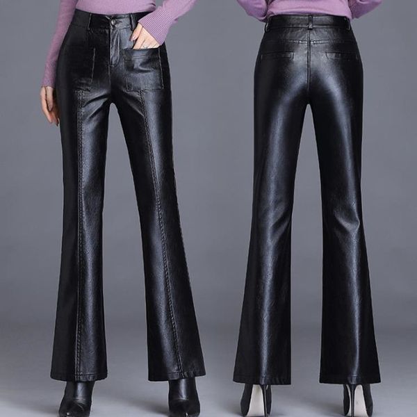 

Women's Leather Pu Bell Autumn Waist Thin Pants Bqhj, Black;white