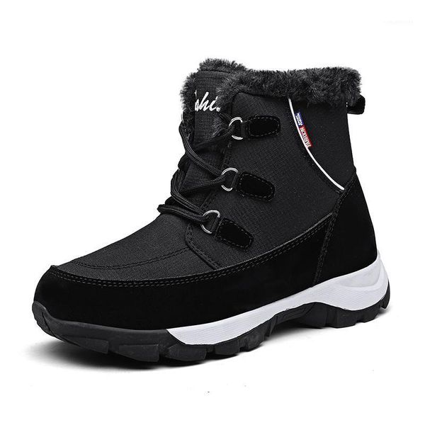 

boots 2021 trendy women warm mid calf plush waterproof comfortable soft non slip lace up snow shoes1, Black