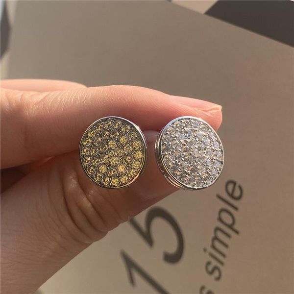 

simple female white round crystal jewelry rose gold silver color stud earrings for women trendy bride zirconia wedding earrings, Golden;silver