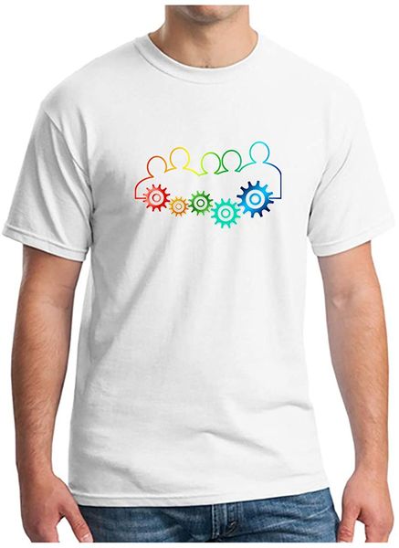 

mens cotton pure print teamwork fitted soft comfort short sleeve crew neck t-shirts man women fashion novel casual sportswear tshirts, White;black