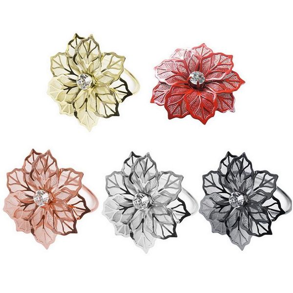 

6pcs home table metal party towel l holder serviette west dinner hollow crystal flower napkin rings weddi jlliqr