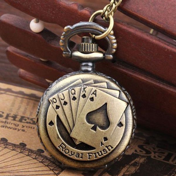 

royal flush poker card кварцевые карманные часы черный маленький 2,5 см диаметр fob часы ожерелье для мужчин бронзовые дети детские часы q j, Slivery;golden