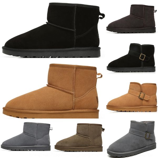 

4ifj inoe basic winter snow leather women boots mid-calf slip on shearling fur for rubber sole flats solid grey, Black