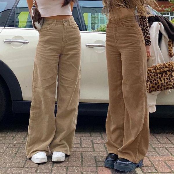 

women's pants & capris vintage casual loose high waist corduroy streetwear baggy women's trousers fashion wide leg women bottom1, Black;white
