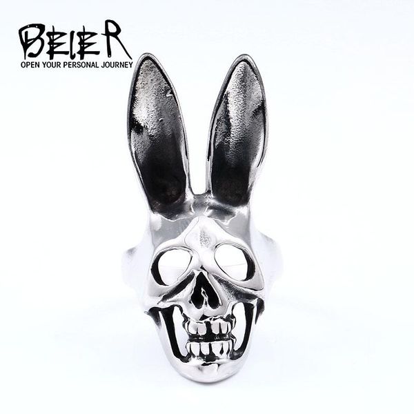 

beier 316l нержавеющая сталь punk party classic animal fashiong ювелирные изделия байкер кролик череп мужское кольцо br8 709 jllbdv, Bronze;silver