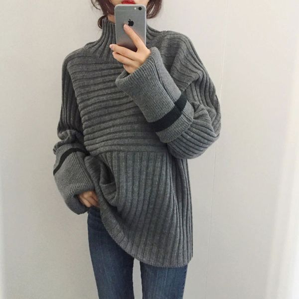 

autumn winter 2020 large women's clothing thickened high neck loose thin sweater pullover ladies fashion woman cardigan, White;black