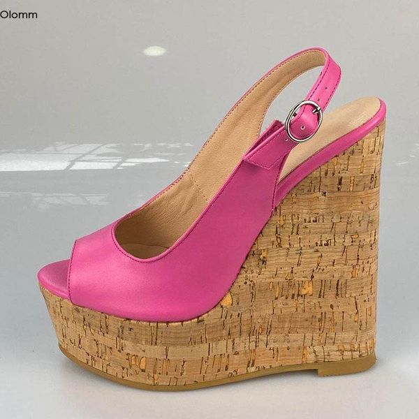 

sandals olomm 2021 women buckle strap wedges high heels peep toe gorgeous 4 colors party shoes us plus size 5-20, Black