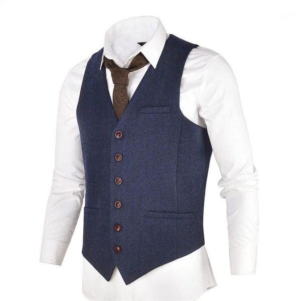 

voboom blue tweed mens vest suit modern fit wool blend single breasted herringbone waistcoat men waist coat for man 0071, Black;white