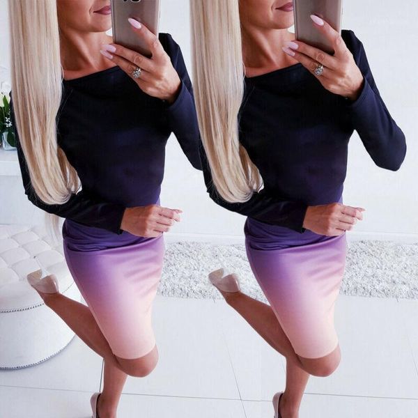 

new office lady elegant dress womens new long sleeve ladies stretch bodycon plain dress long tunic gradient dresses clothes1, Black;gray