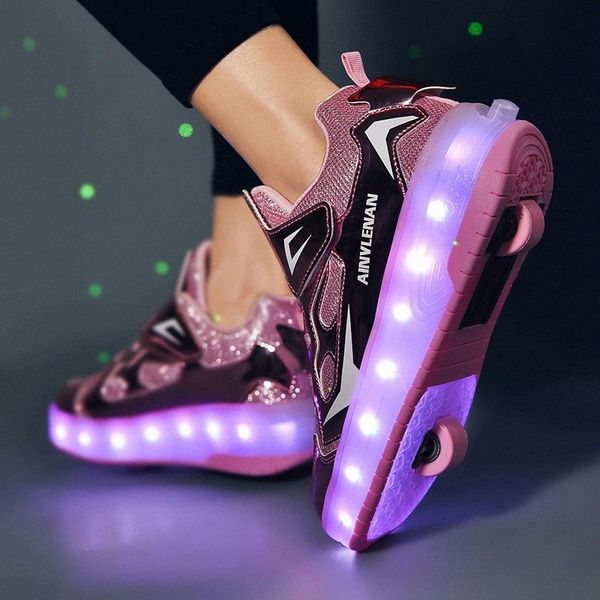 

2020 girl boy sneakers roller shoes with on two wheels led shoes kids girls children boys light up luminous glowing illuminated #cf7p