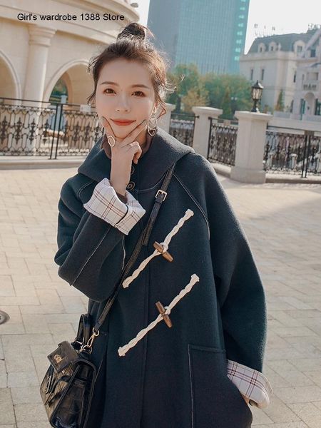 

high end horn button coat women's middle and long style new fall winter 2020 gentle temperament goddess fur coat1, Black