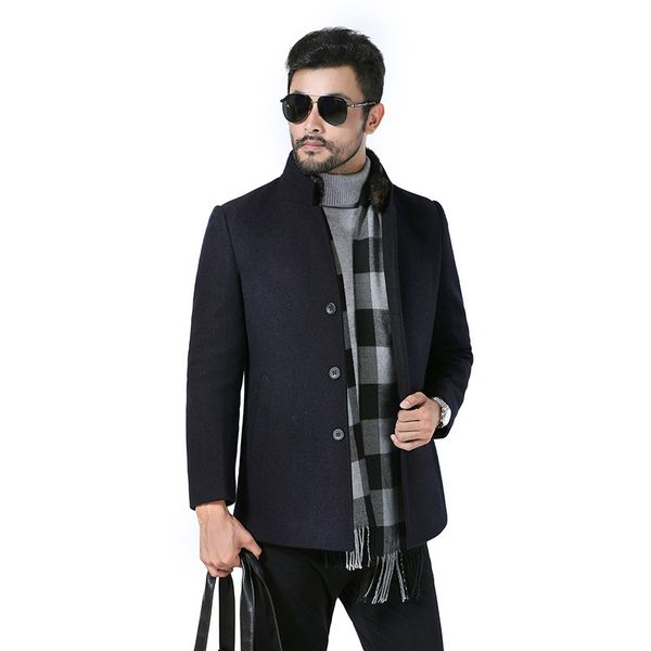 

woolen windbreaker men's coat, Tan;black