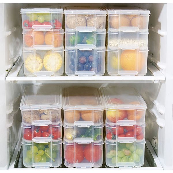 Caixa de armazenamento de plástico caixa de armazenamento de refrigerador recipientes de armazenamento com tampa para gabinete de cozinha gabinete congelador organizador de mesa 201022