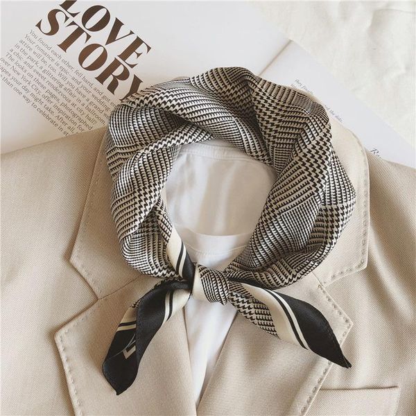 

2020 New Style Real Silk Small Square Cover 53cm Hot Selling Mulberry Silk Scarf Simple Thousands of Birds Business Women's, Blue;gray