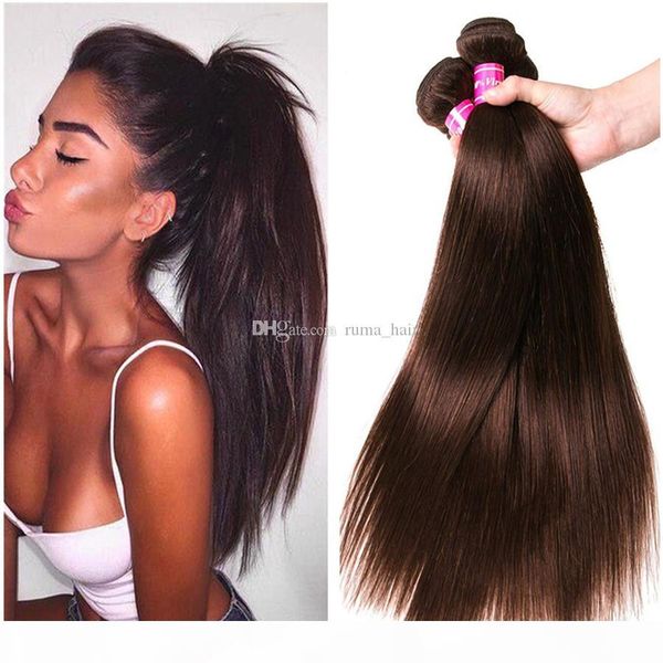 

brown straight human hair weaves dark brown human hair peruvian virgin hair extensions 3bundles wefts silk straight, Black;brown