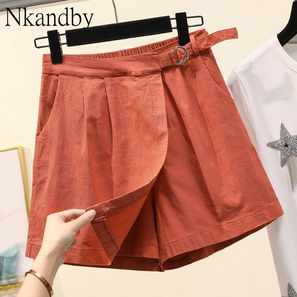

plus size wide leg shorts skirts women 2020 summer trendy cotton linen high wiast elastic oversized loose thin a-line shorts t200701, White;black