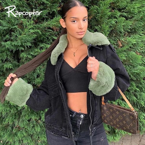 

rapcopter green feathers jeans jackets ribbed oversized y2k black denim coat retro party outerwear clubwear women autumn winter, Black;brown