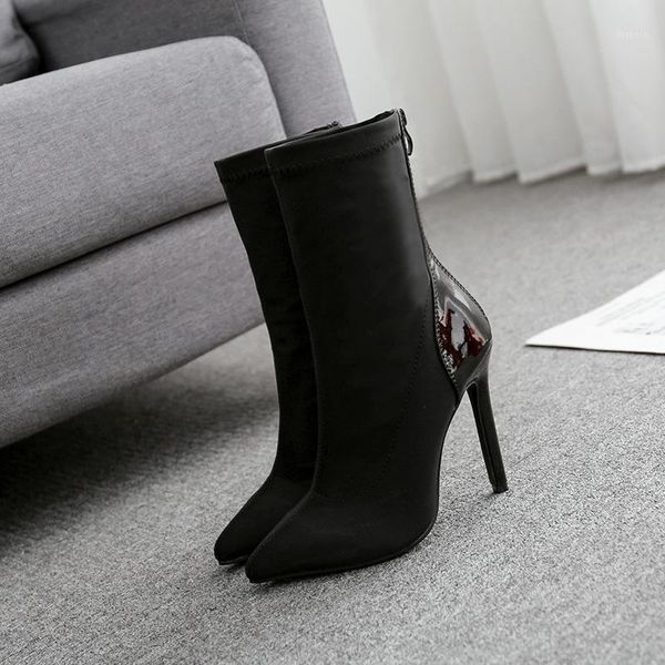 

autumn winter high heel boot women stretch fabric sock boots pointed toe casual black red shoes b1991