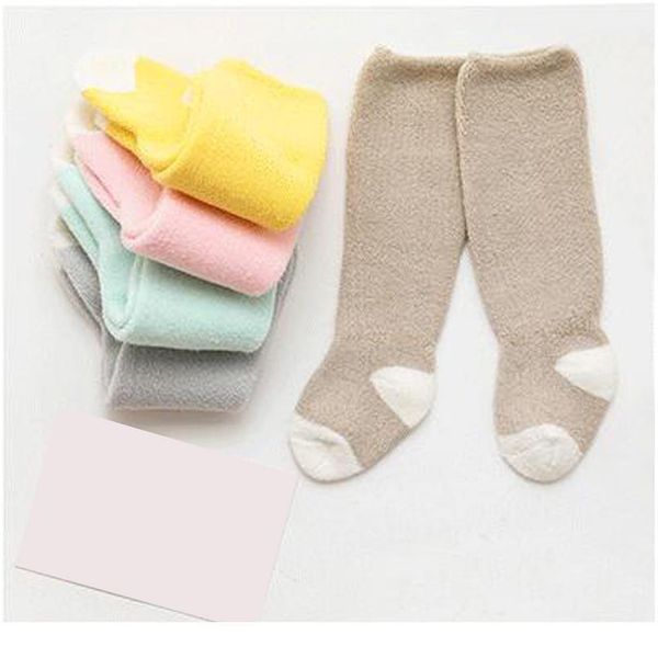 

new baby socks winter thick warmth over the knee stockings sock qylhpt, Pink;yellow
