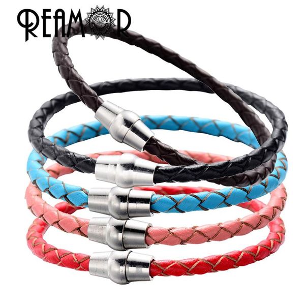 

charm bracelets reamor 4mm genuine braided leather string beads diy women men bracelet jewelry making 5 color with magnet clasp, Golden;silver