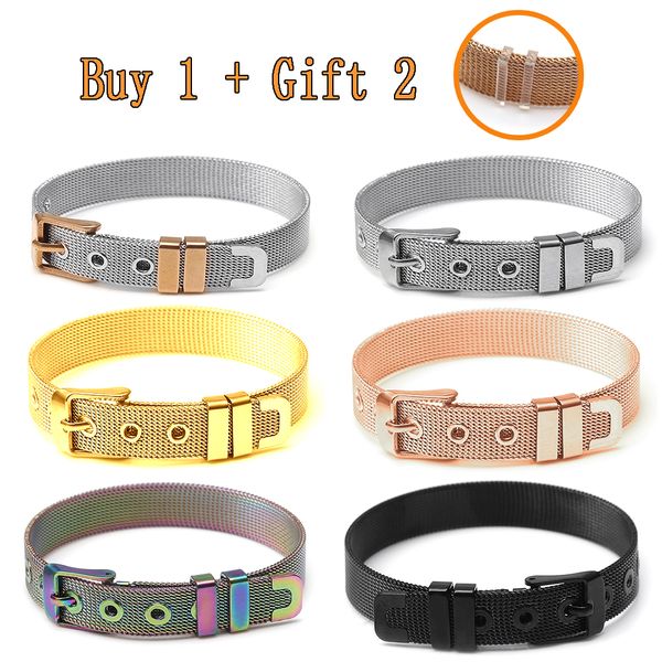 

10mm stainless steel mesh watch belt bracelets for women men fit original golden rose gold black colorful mesh bracelet bangleq1228, Silver