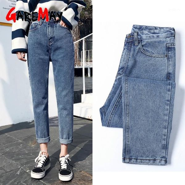 

women's jeans plus size street style high waist denim pants washed cotton loose boyfriend jeans for women korean fashion new1, Blue