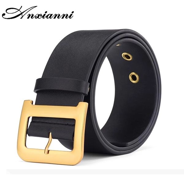 

high-quality designer leather belt, casual luxury metal belt with d-shaped buckle, women's clothing, retro style girl belt, y200501, Black;brown