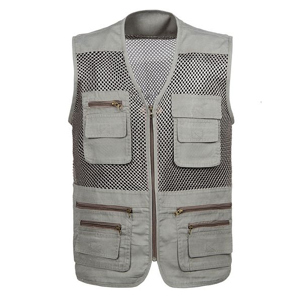 

2021 new large size mesh quick-drying vests male with many pockets mens breathable multi-pocket fishing vest work sleeveless jacket olsx, Black;white