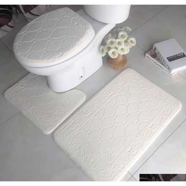 

cobblestone flannel embossed carpet bathroom rug toilet mats set 3 piece-memory foam extra soft shower bath rugs- qylgsu garden2010