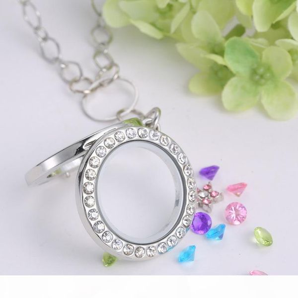 

white k gold plated floating charms round glass p locket pendant necklace jewelry with 60cm chain factory direct sale, Silver