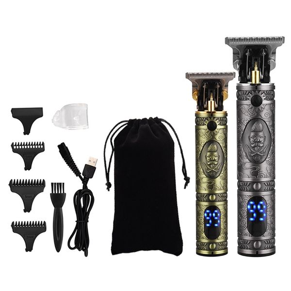 

rechargeable haircut barber hair clipper trimmer electric beard lcd display cutting machine men baldheaded t-blade 220119