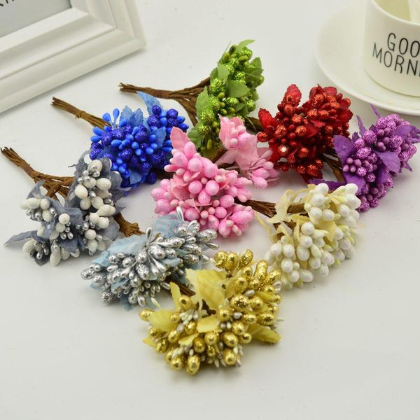 

10pcs diy scrapbooking decoration artificial flower garland bouquet sprout stamen bacca berry flower for wedding f jllehm