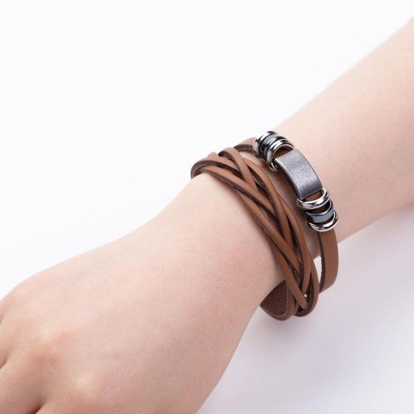 

classic personality leather bracelet multilayer men's knit bracelet black brown male fashion jewelry wholesale, Golden;silver