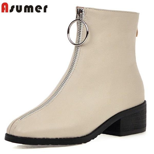 

boots asumer 2021 arrival ankle women zipper round toe square heels comfortable casual shoes woman short big size 43, Black