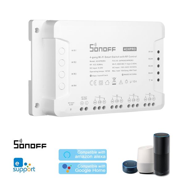 SONOFF 4CH PRO R3 433MHz Interruptor WiFI Inching/Self-Locking/Interlock WiFi Smart Switch Trabalho com Amazon Alexa Google Home