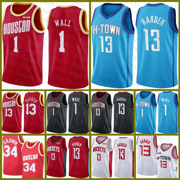 

john 1 wall mens james 13 harden youth hakeem 34 olajuwon houstonrocket 2020 2021 new basketball jersey 33 black brown, Black;red