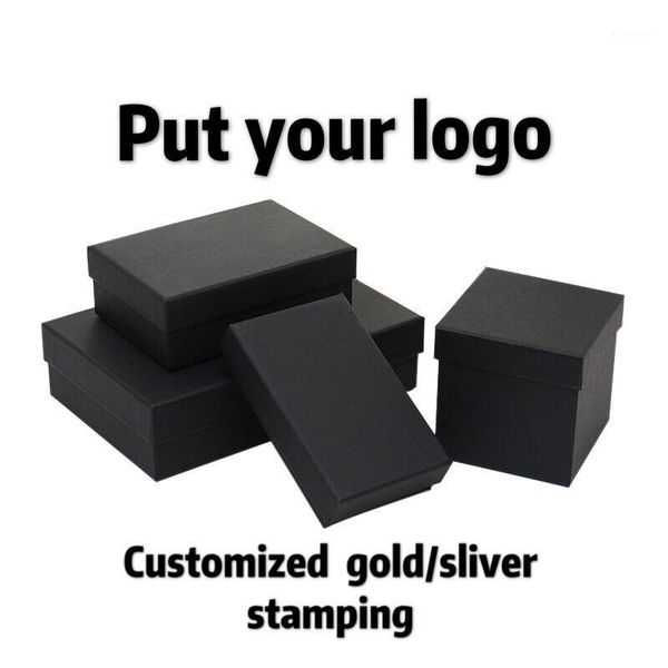 

100pcs/lot gift paper box luxury black jewelry paper box lift off lid boxes customized 1 color / stamping logo1
