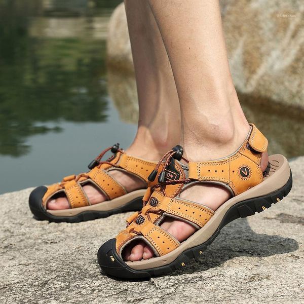 

shoes genuine leather men slip on breathable sandals summer men shoes beach sandals man fashion outdoor casual sneakers1, Black