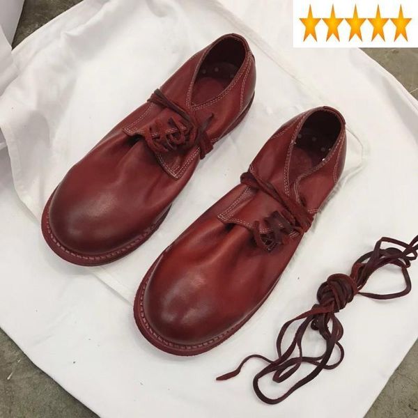 

women handmade casual genuine leather lace-up flat autumn vintage round toe mary janes red black white fashion shoes