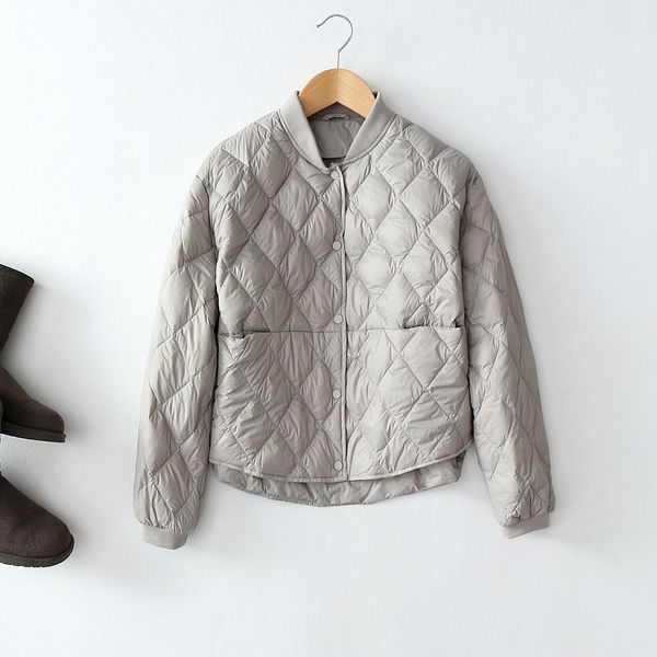 

2021 new woman casual loose single ultra light short breasted basic down jacket outwear l1t7, Black