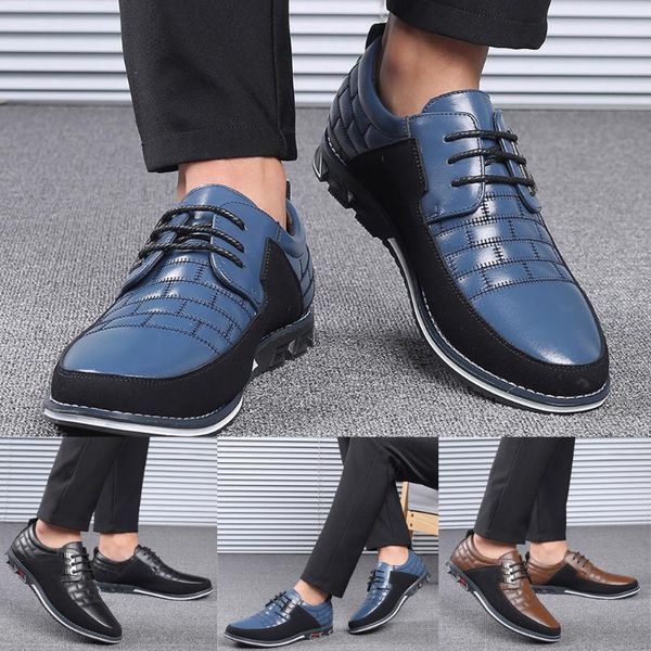 

dress shoes men's trendy solid color round toe lace-up male business flat all-match leather shoes#, Black