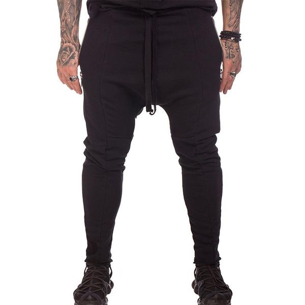 

men's pants haleychan men casual cargo zipper trousers japanese streetwear harem ropa para hombre korean, Black