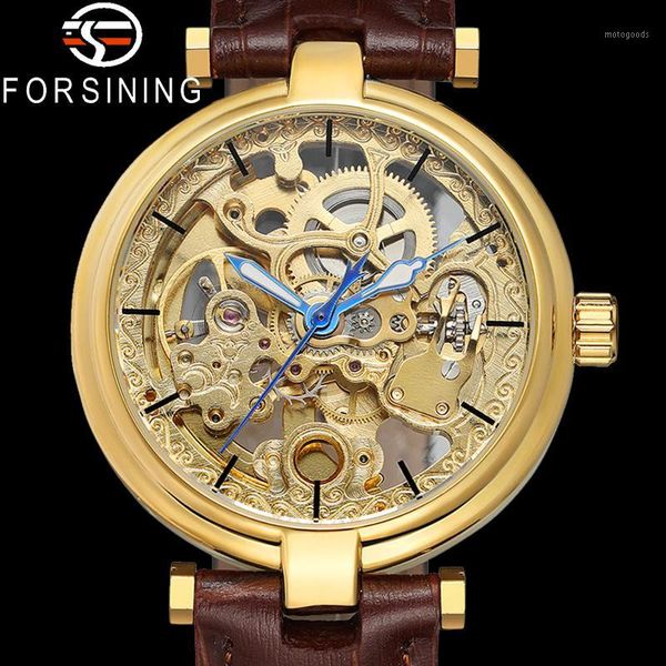 

wristwatches forsining automatic mechanical skeleton men wristwatch sport genuine leather male clock man watch 81601, Slivery;brown