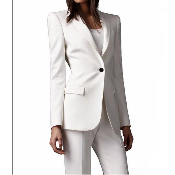 

new fashion slim fit custom made ivory women pant suits shawl lapel fashion long sleeve ladies one button jacket+pants1, White